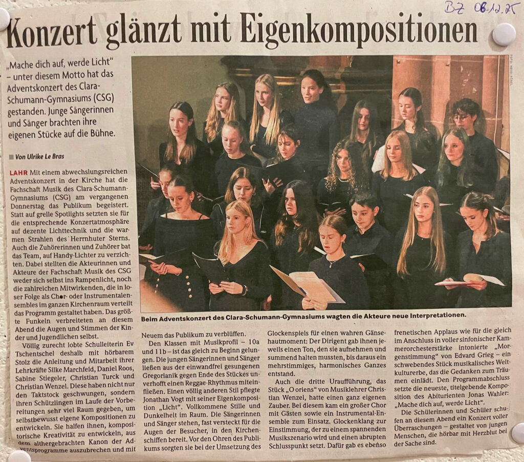 Artikel der BZ zum Advenskonzert 2025
