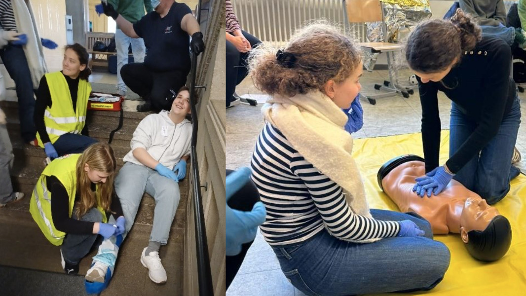 Schülerinnen und Schüler beim Sanitätskurs
